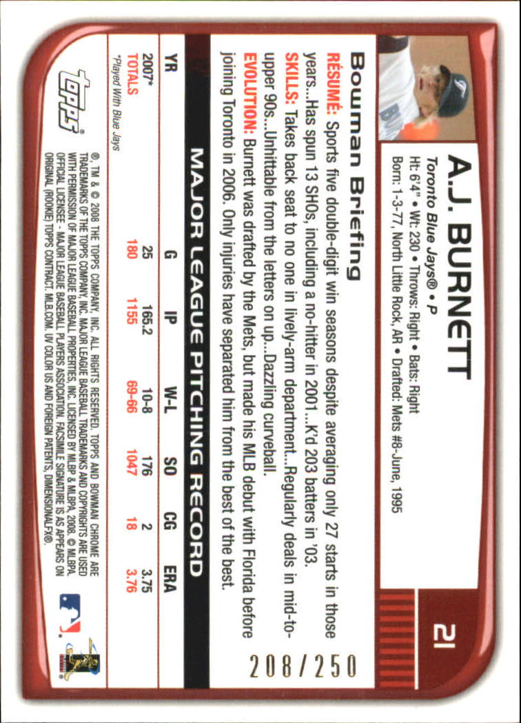 2008 Bowman Chrome Baseball "X-Fractors" Main Set Parallel Cards - Picture 11 of 113
