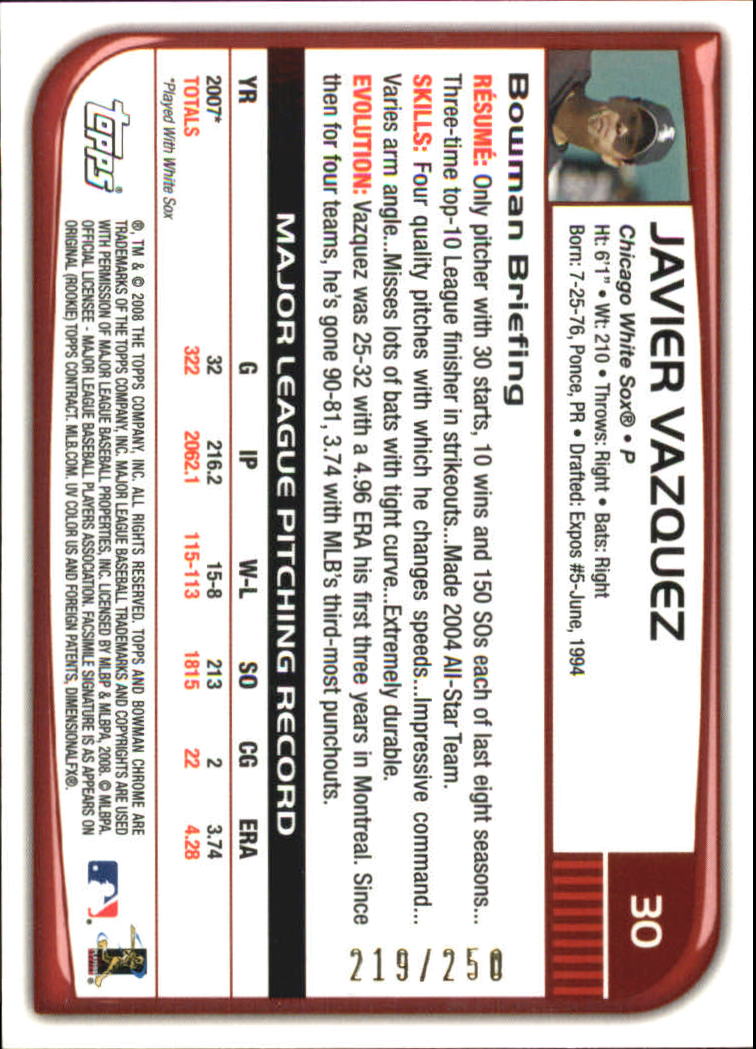 2008 Bowman Chrome Baseball "X-Fractors" Main Set Parallel Cards - Picture 19 of 113