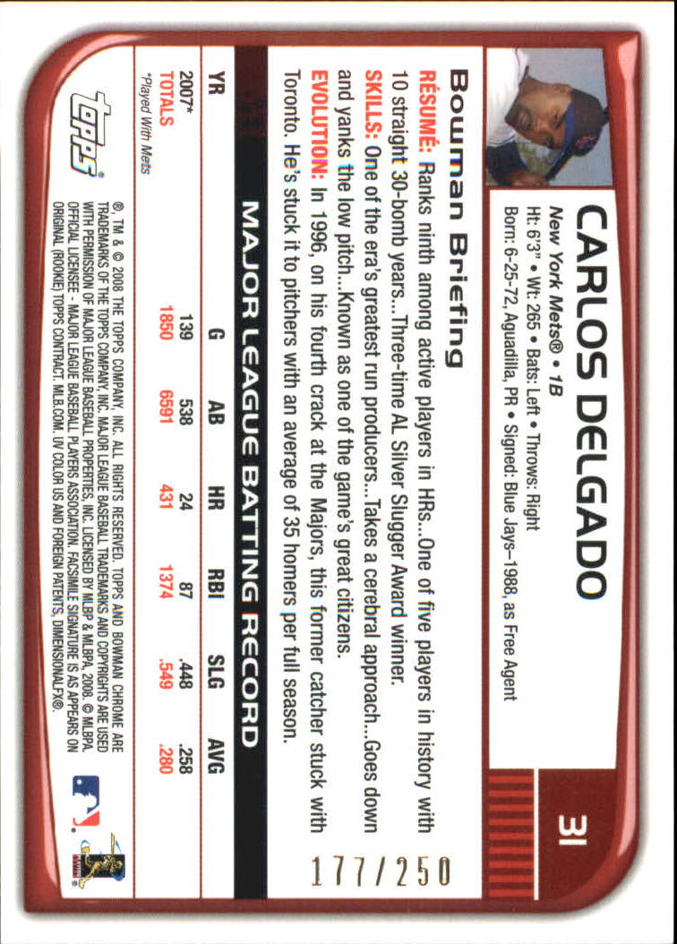 2008 Bowman Chrome Baseball "X-Fractors" Main Set Parallel Cards - Picture 21 of 113