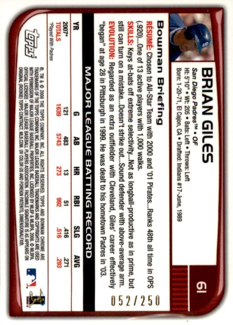2008 Bowman Chrome Baseball "X-Fractors" Main Set Parallel Cards - Picture 33 of 113