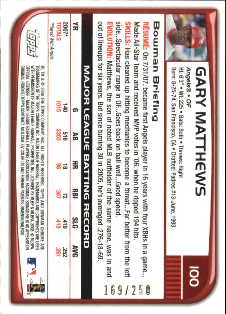 2008 Bowman Chrome Baseball "X-Fractors" Main Set Parallel Cards - Picture 53 of 113