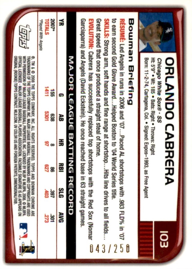 2008 Bowman Chrome Baseball "X-Fractors" Main Set Parallel Cards - Picture 55 of 113
