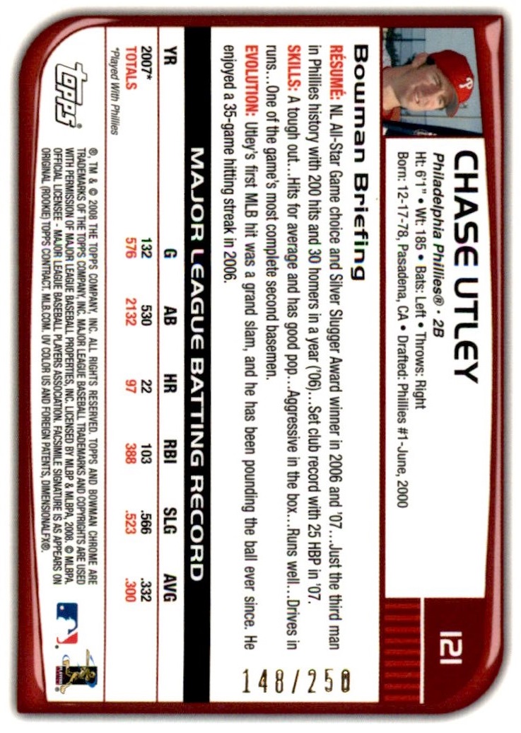 2008 Bowman Chrome Baseball "X-Fractors" Main Set Parallel Cards - Picture 65 of 113