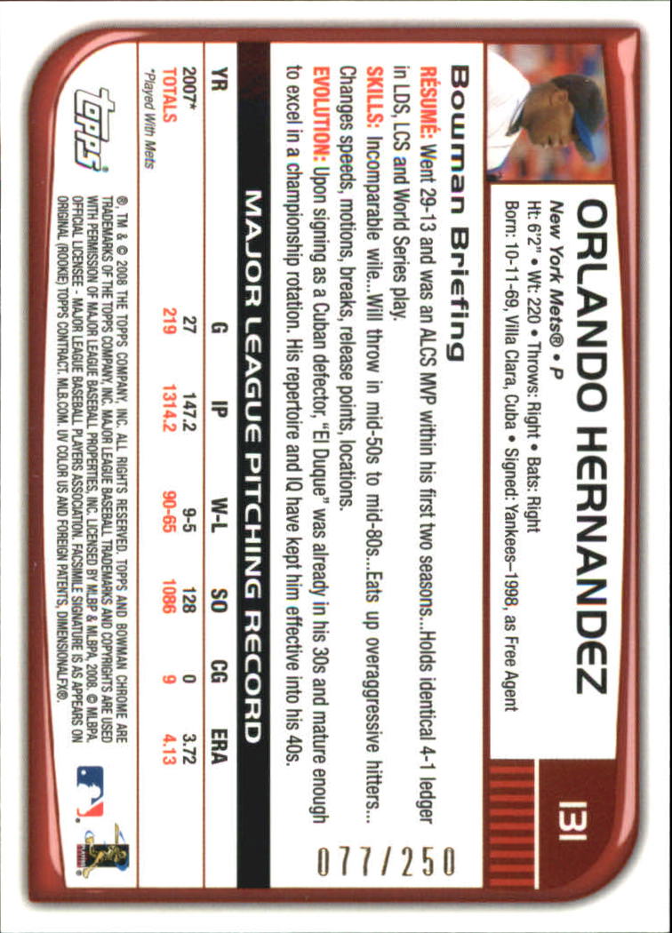 2008 Bowman Chrome Baseball "X-Fractors" Main Set Parallel Cards - Picture 75 of 113