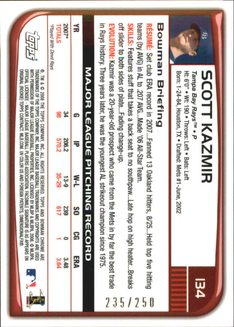 2008 Bowman Chrome Baseball "X-Fractors" Main Set Parallel Cards - Picture 79 of 113
