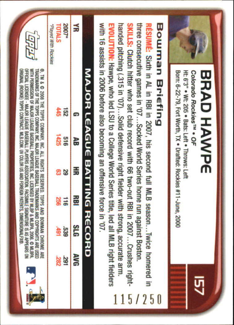 2008 Bowman Chrome Baseball "X-Fractors" Main Set Parallel Cards - Picture 91 of 113