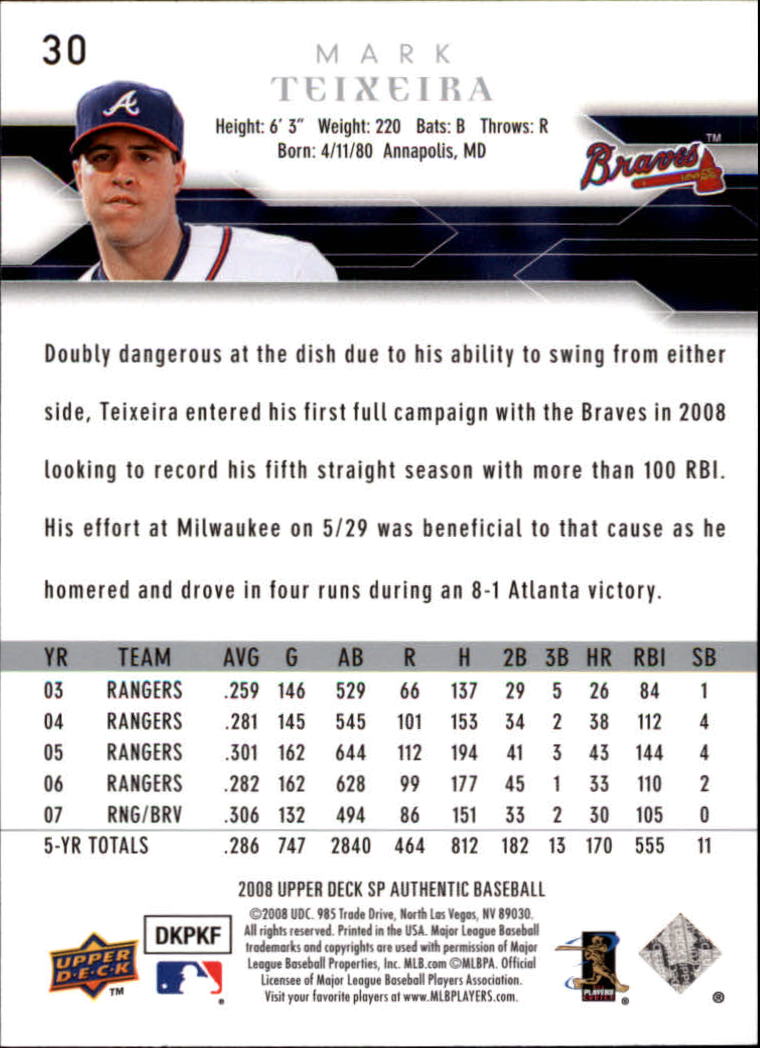 2008 SP Authentic Baseball Card Pick - Picture 61 of 208