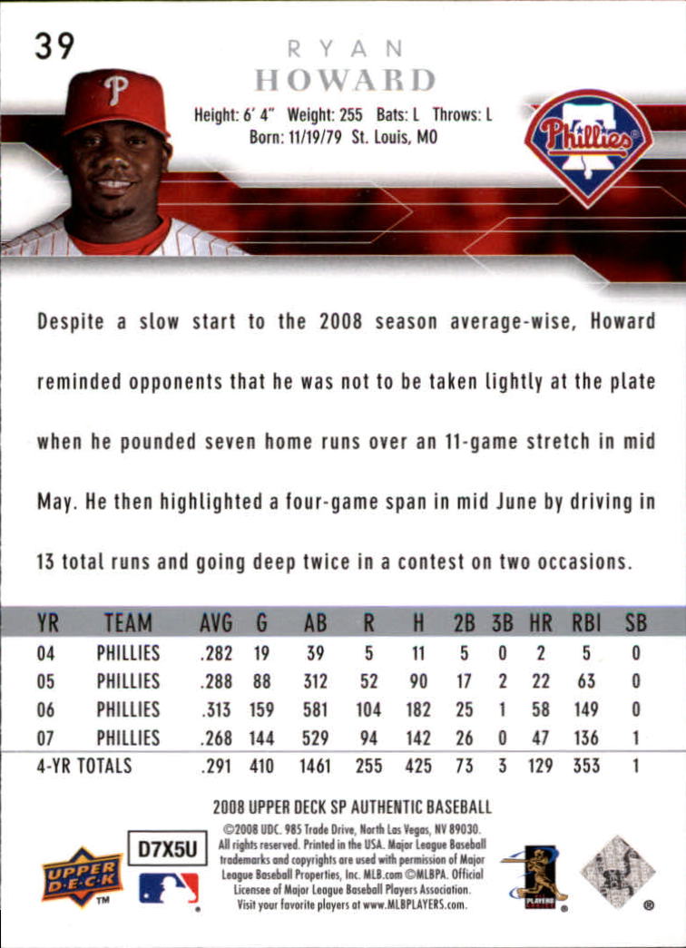 2008 SP Authentic Baseball Card Pick - Picture 79 of 208