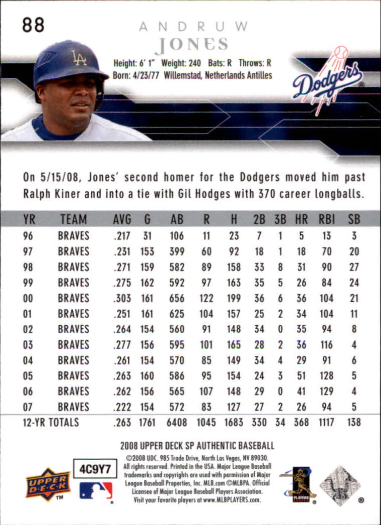 2008 SP Authentic Baseball Card Pick - Picture 177 of 208