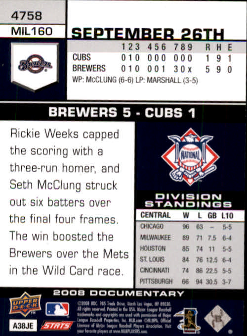 2008 Upper Deck Documentary Baseball Card Pick 4716-4936 - Picture 65 of 299