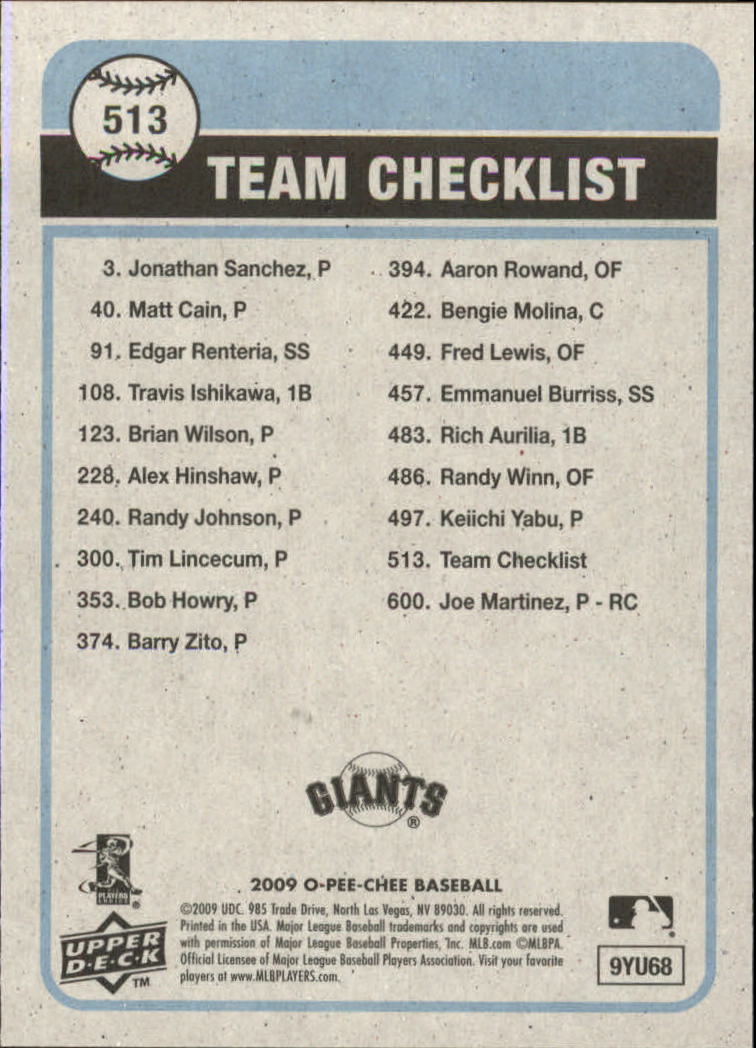 2009 O-Pee-Chee - Team Checklist #515 Seattle Mariners (RC)