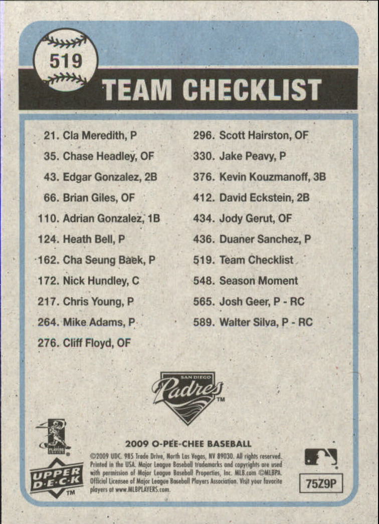 2009 O-Pee-Chee - Team Checklist #515 Seattle Mariners (RC)