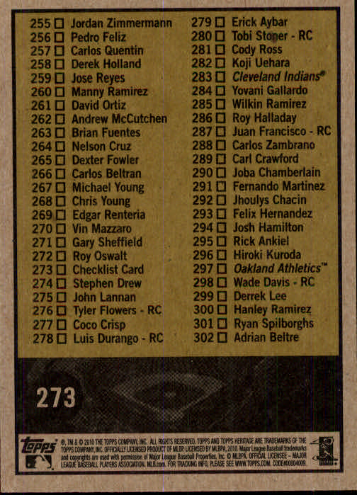 2010 Topps Heritage Baseball Card Pick 158-500 - Picture 153 of 380