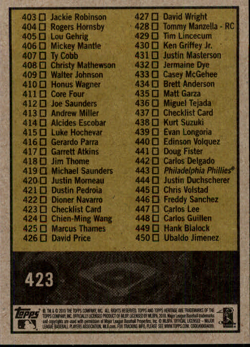 2010 Topps Heritage Baseball Card Pick 158-500 - Picture 353 of 380