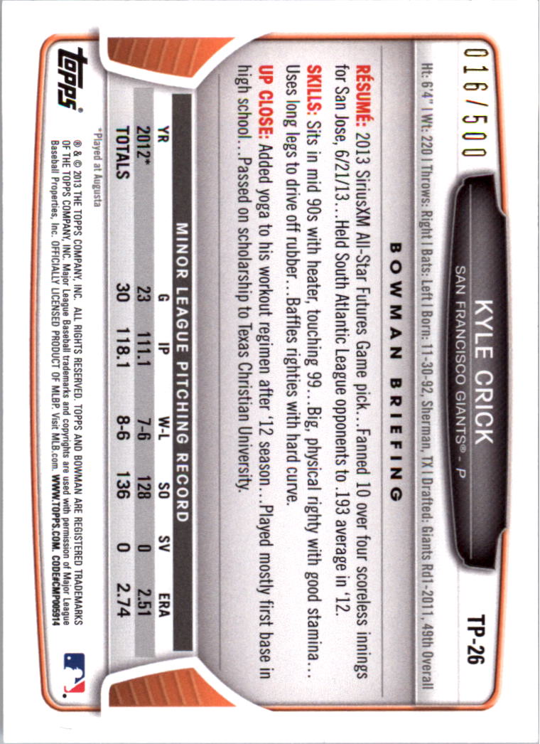 2013 Bowman Draft Baseball Part 2 - Picture 182 of 193