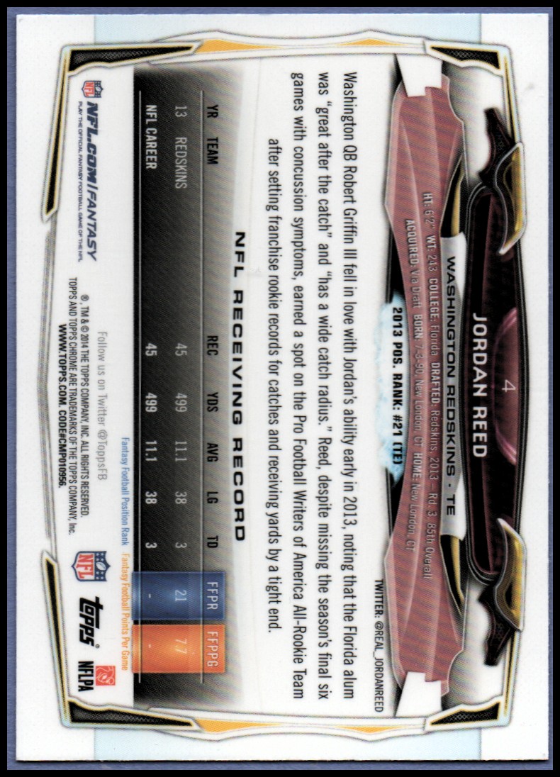 2014 Topps Chrome Football Part 1 Main Set Cards #1 to #220 - Picture 9 of 415