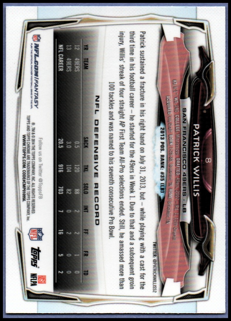 2014 Topps Chrome Football Part 1 Main Set Cards #1 to #220 - Picture 17 of 415
