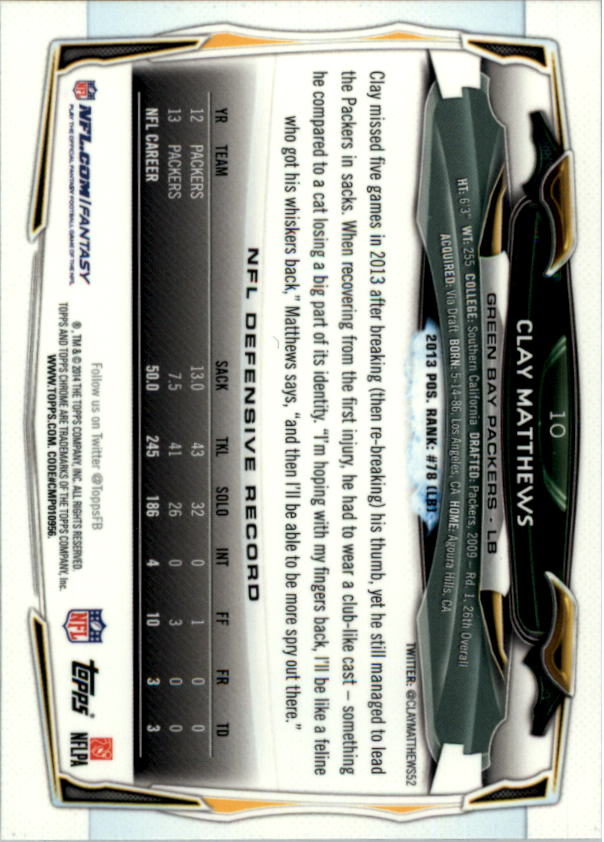 2014 Topps Chrome Football Part 1 Main Set Cards #1 to #220 - Picture 21 of 415