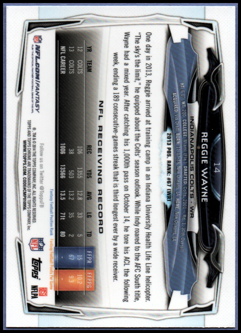 2014 Topps Chrome Football Part 1 Main Set Cards #1 to #220 - Picture 29 of 415