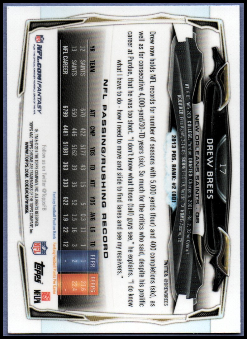 2014 Topps Chrome Football Part 1 Main Set Cards #1 to #220 - Picture 35 of 415