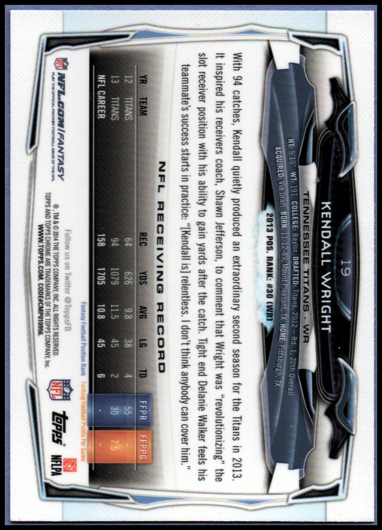 2014 Topps Chrome Football Part 1 Main Set Cards #1 to #220 - Picture 39 of 415