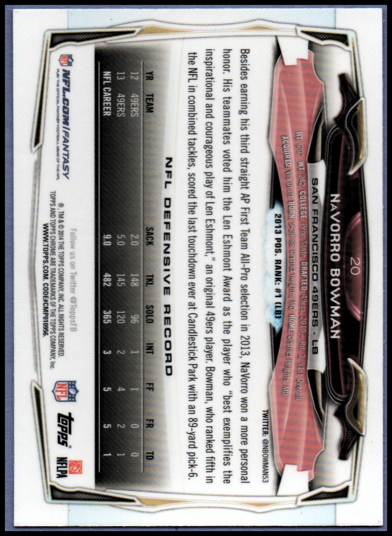 2014 Topps Chrome Football Part 1 Main Set Cards #1 to #220 - Picture 41 of 415