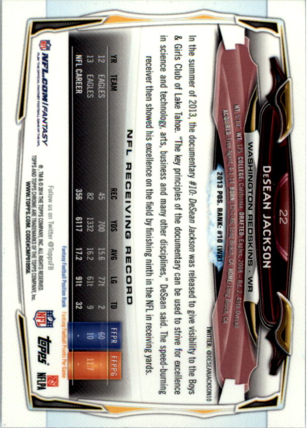 2014 Topps Chrome Football Part 1 Main Set Cards #1 to #220 - Picture 45 of 415