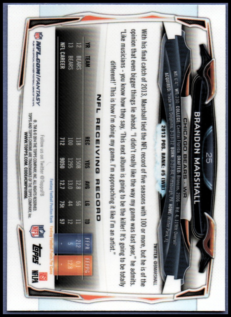2014 Topps Chrome Football Part 1 Main Set Cards #1 to #220 - Picture 51 of 415