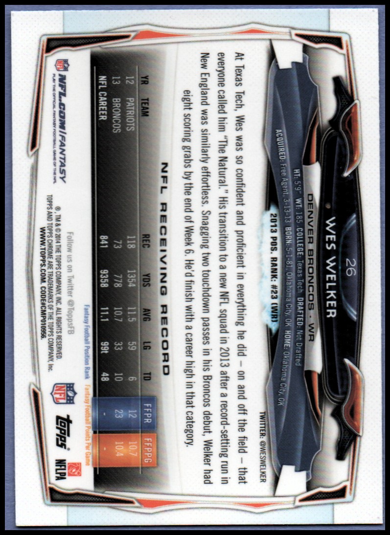 2014 Topps Chrome Football Part 1 Main Set Cards #1 to #220 - Picture 53 of 415
