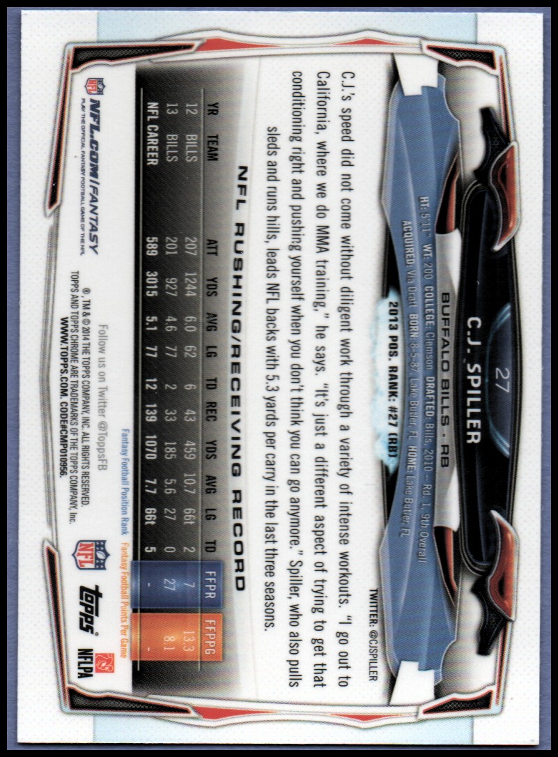 2014 Topps Chrome Football Part 1 Main Set Cards #1 to #220 - Picture 55 of 415