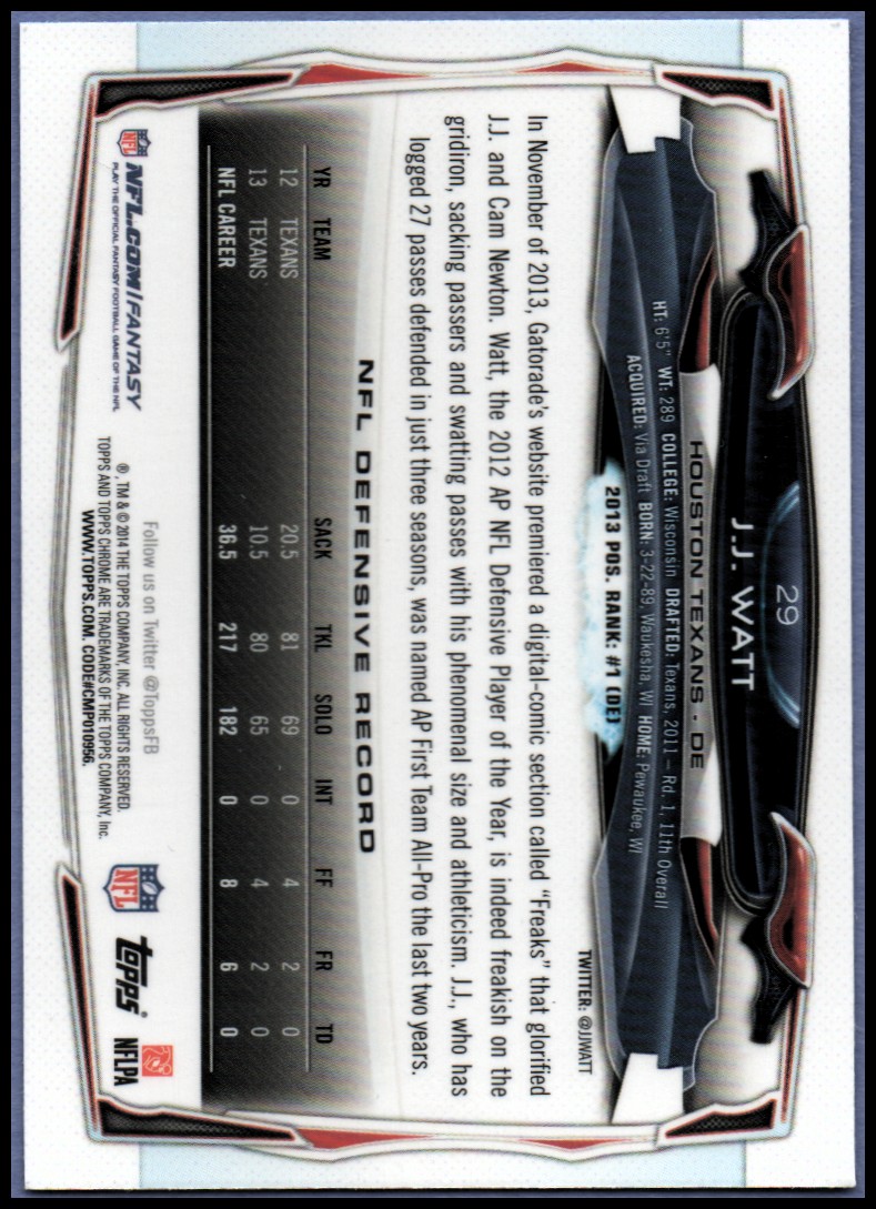 2014 Topps Chrome Football Part 1 Main Set Cards #1 to #220 - Picture 59 of 415
