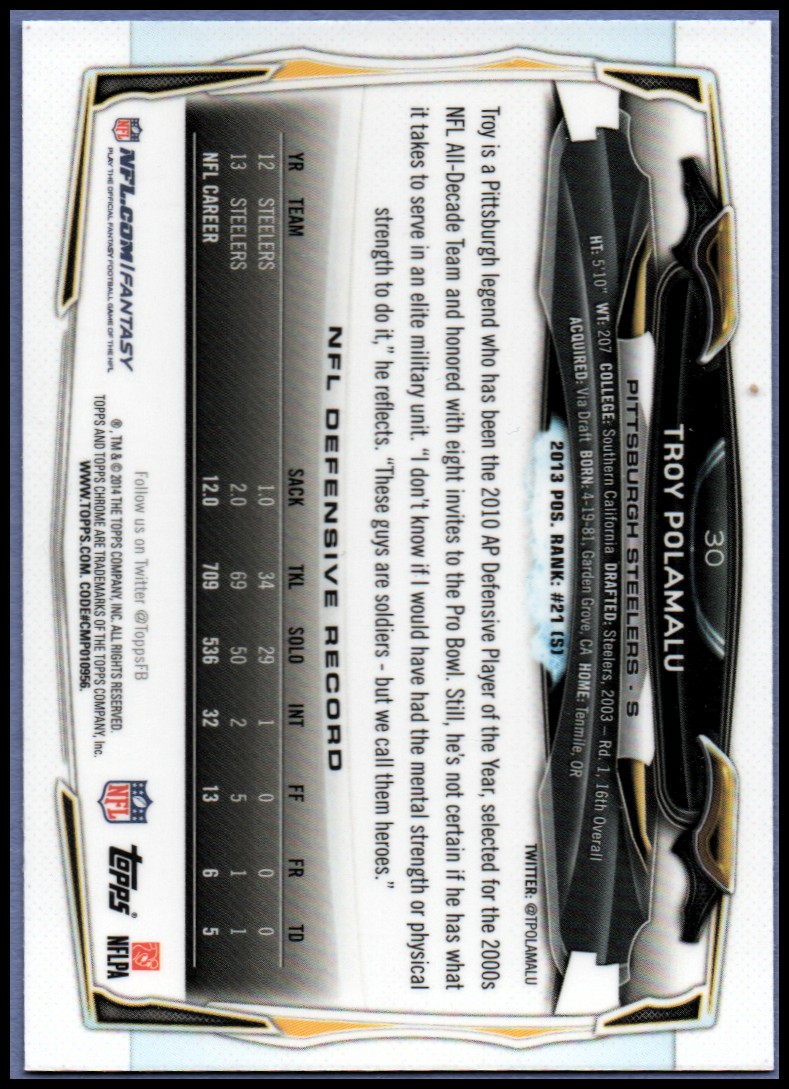 2014 Topps Chrome Football Part 1 Main Set Cards #1 to #220 - Picture 61 of 415