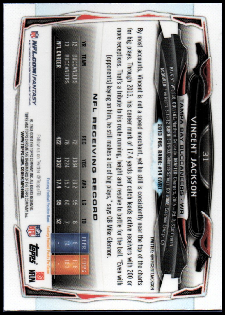 2014 Topps Chrome Football Part 1 Main Set Cards #1 to #220 - Picture 63 of 415