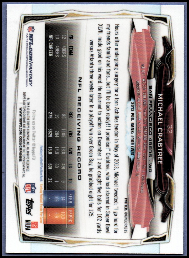2014 Topps Chrome Football Part 1 Main Set Cards #1 to #220 - Picture 65 of 415