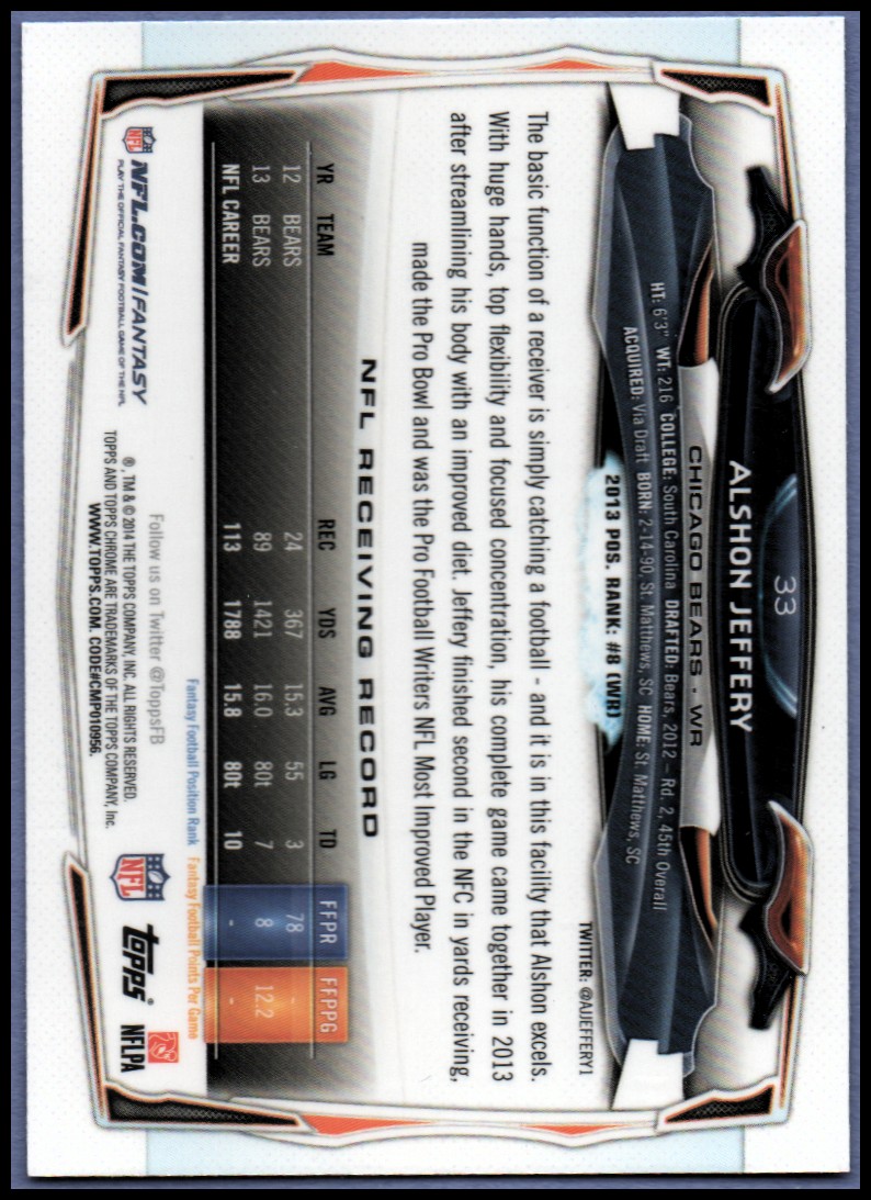 2014 Topps Chrome Football Part 1 Main Set Cards #1 to #220 - Picture 67 of 415