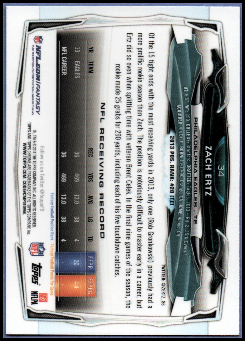 2014 Topps Chrome Football Part 1 Main Set Cards #1 to #220 - Picture 69 of 415