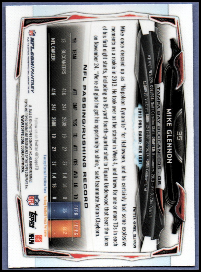 2014 Topps Chrome Football Part 1 Main Set Cards #1 to #220 - Picture 71 of 415