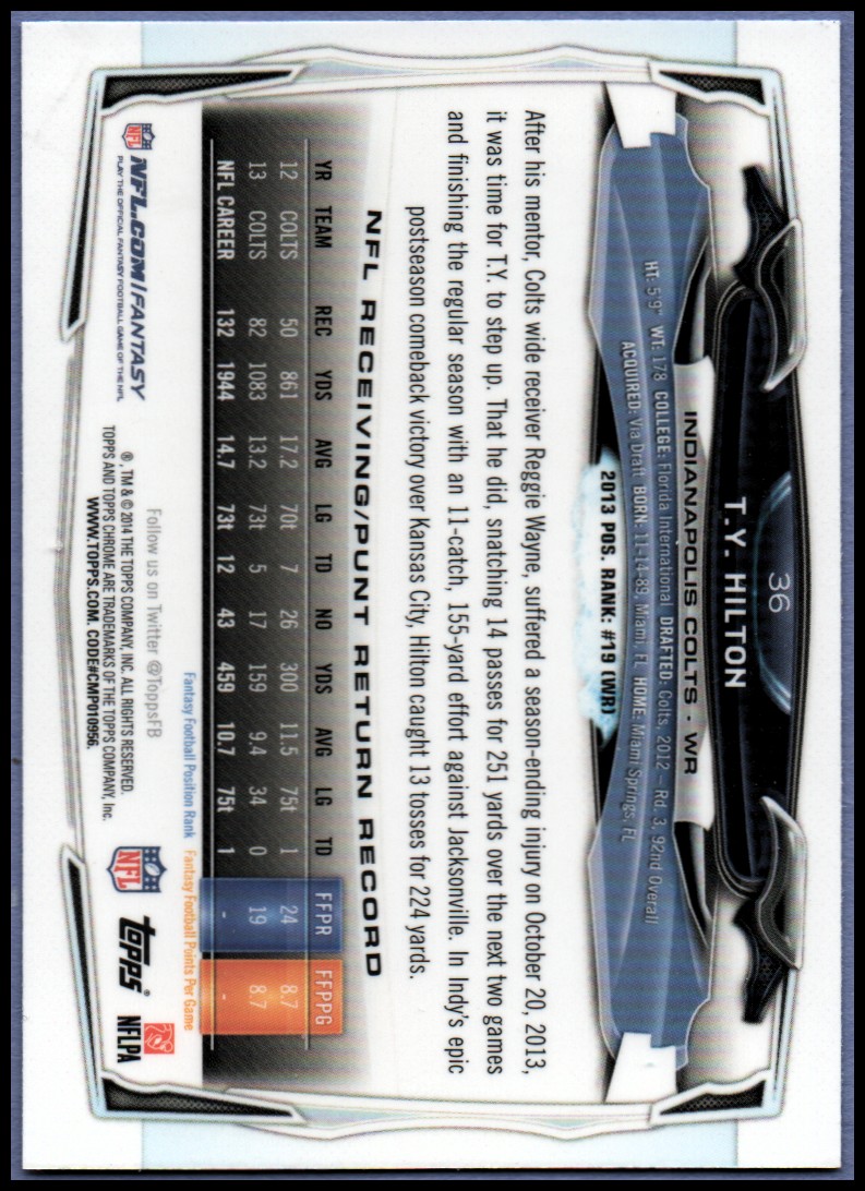 2014 Topps Chrome Football Part 1 Main Set Cards #1 to #220 - Picture 73 of 415