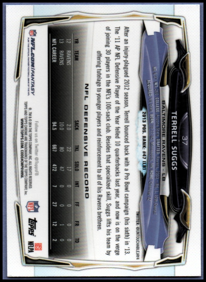2014 Topps Chrome Football Part 1 Main Set Cards #1 to #220 - Picture 75 of 415