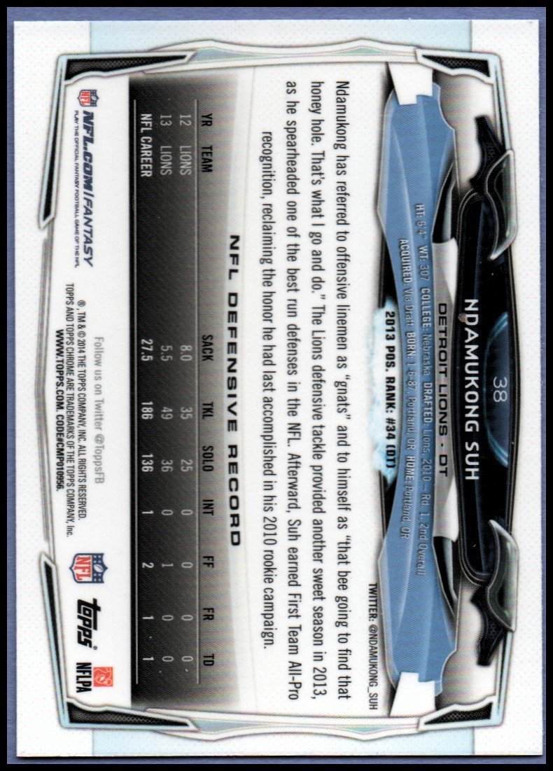 2014 Topps Chrome Football Part 1 Main Set Cards #1 to #220 - Picture 77 of 415