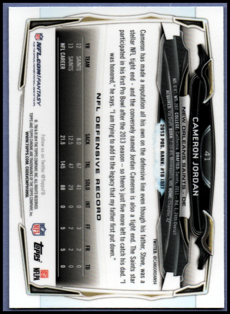 2014 Topps Chrome Football Part 1 Main Set Cards #1 to #220 - Picture 81 of 415