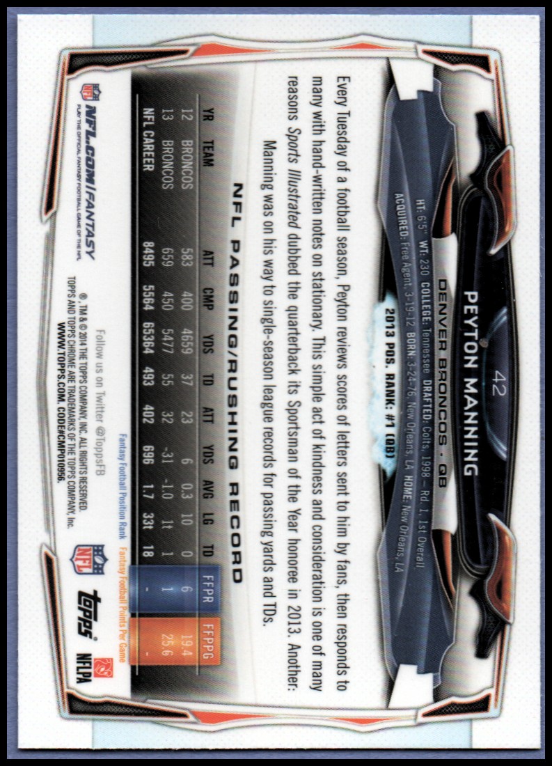 2014 Topps Chrome Football Part 1 Main Set Cards #1 to #220 - Picture 83 of 415