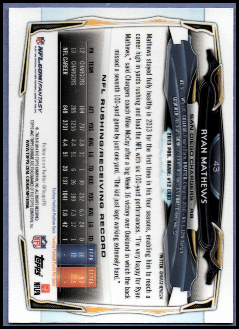 2014 Topps Chrome Football Part 1 Main Set Cards #1 to #220 - Picture 85 of 415