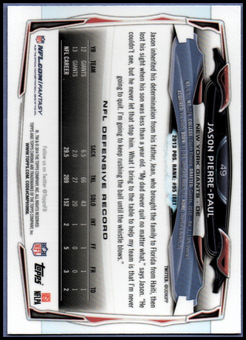 2014 Topps Chrome Football Part 1 Main Set Cards #1 to #220 - Picture 97 of 415