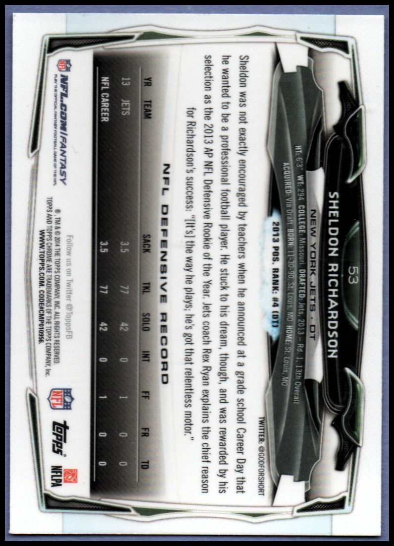 2014 Topps Chrome Football Part 1 Main Set Cards #1 to #220 - Picture 105 of 415