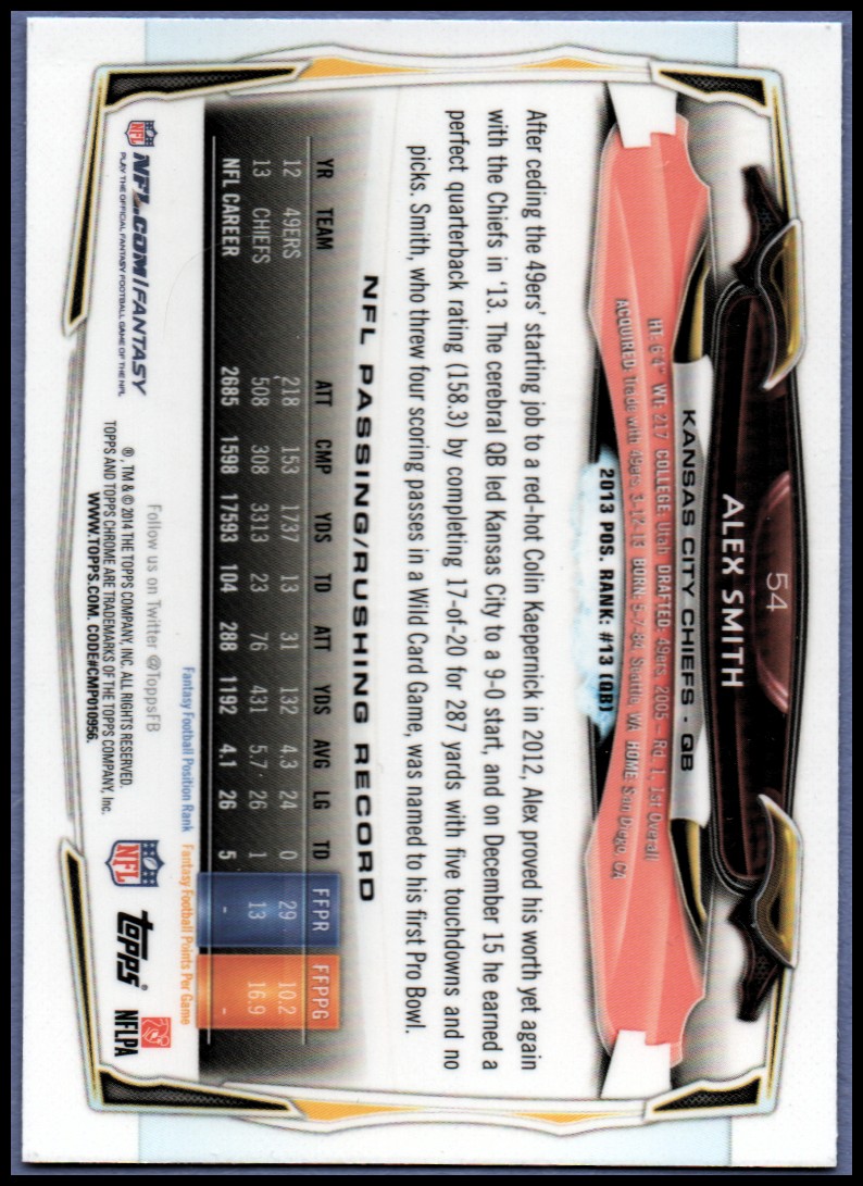 2014 Topps Chrome Football Part 1 Main Set Cards #1 to #220 - Picture 107 of 415