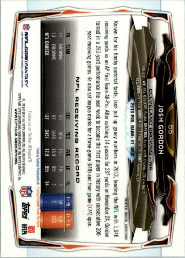 2014 Topps Chrome Football Part 1 Main Set Cards #1 to #220 - Picture 109 of 415