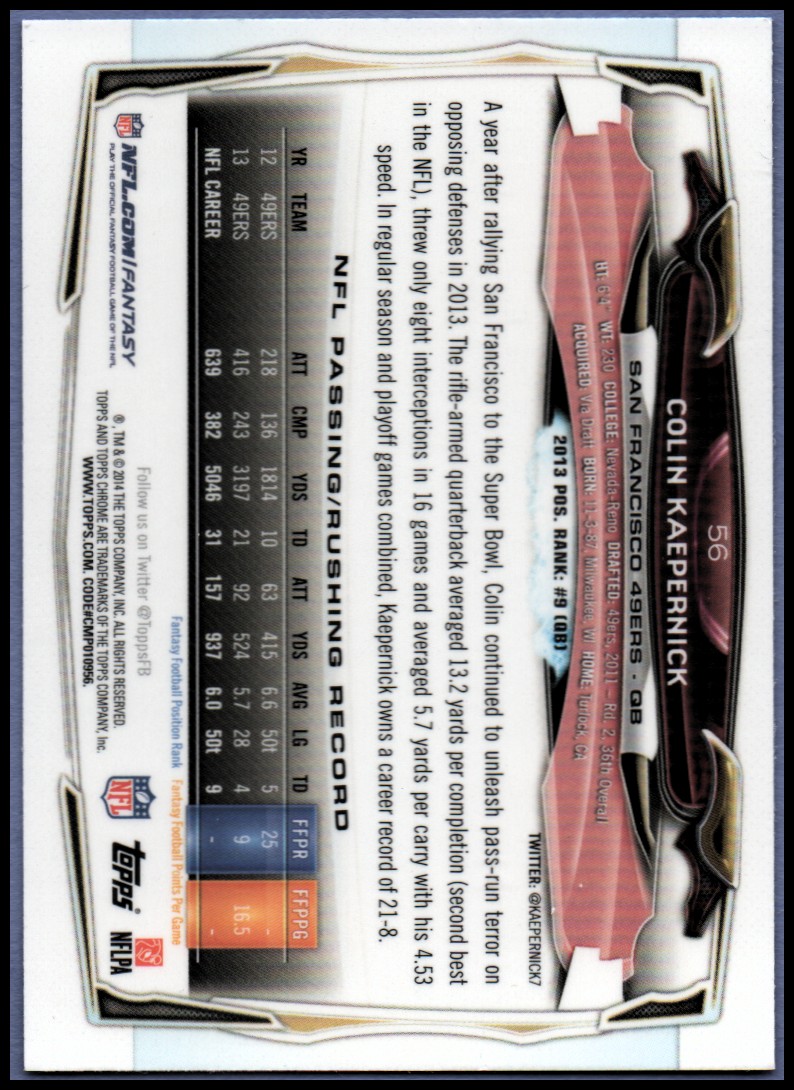 2014 Topps Chrome Football Part 1 Main Set Cards #1 to #220 - Picture 111 of 415