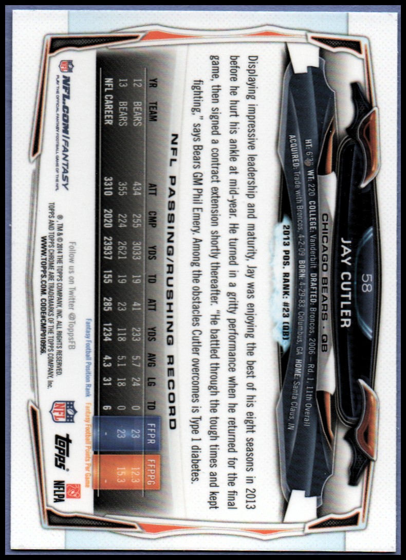 2014 Topps Chrome Football Part 1 Main Set Cards #1 to #220 - Picture 115 of 415