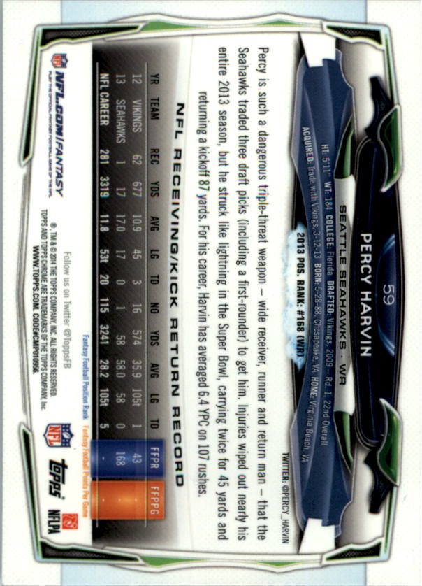 2014 Topps Chrome Football Part 1 Main Set Cards #1 to #220 - Picture 117 of 415
